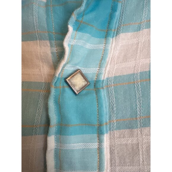 Polo Ralph Lauren Western Diamond Pearl Snap Shirt Women's M Turquoise Plaid - Picture 3 of 14